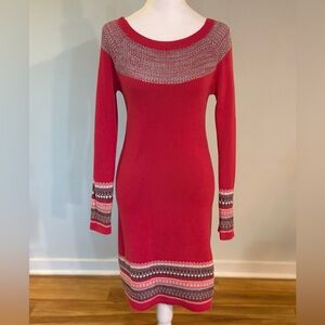 Athleta, Fair Isle Cashmere Blend Nordic Sweater Dress, Pink and Gray, Size XS